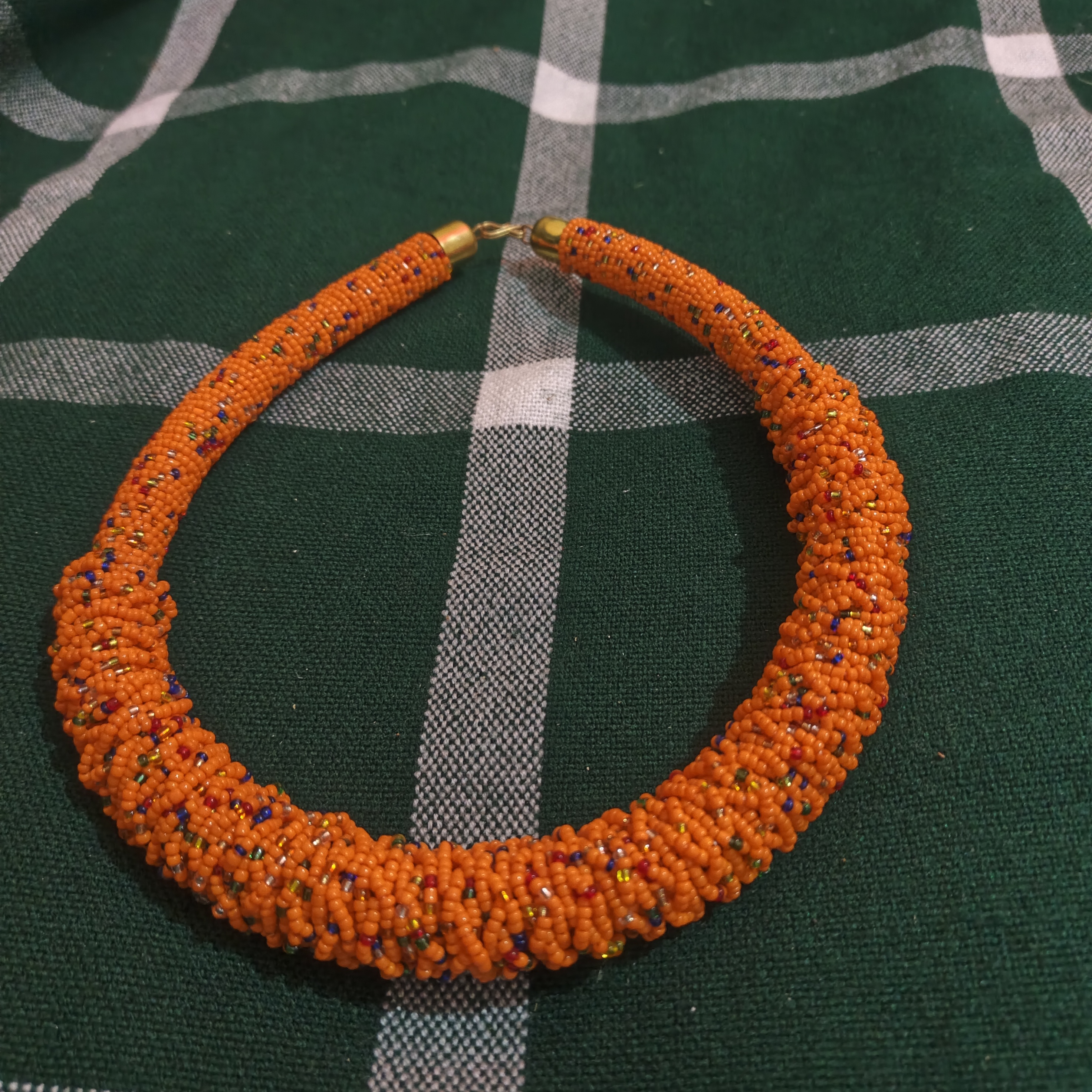 Orange Beaded Rope Collar Choker Necklace