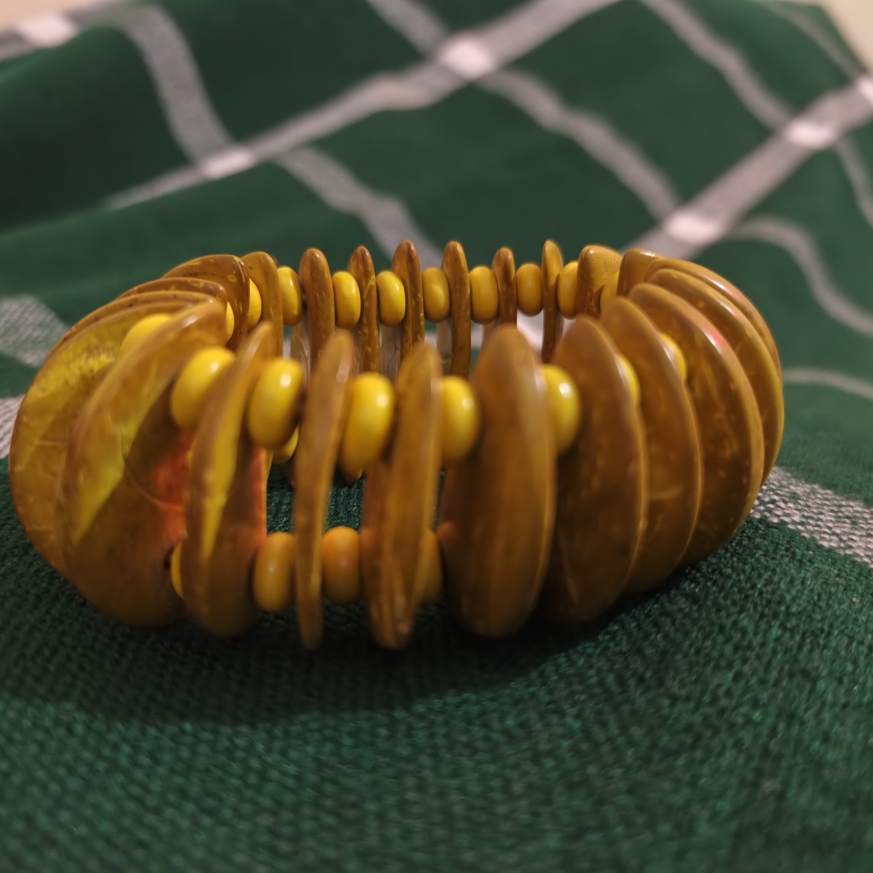 Yellow Wooden Disc Stretch Bracelet