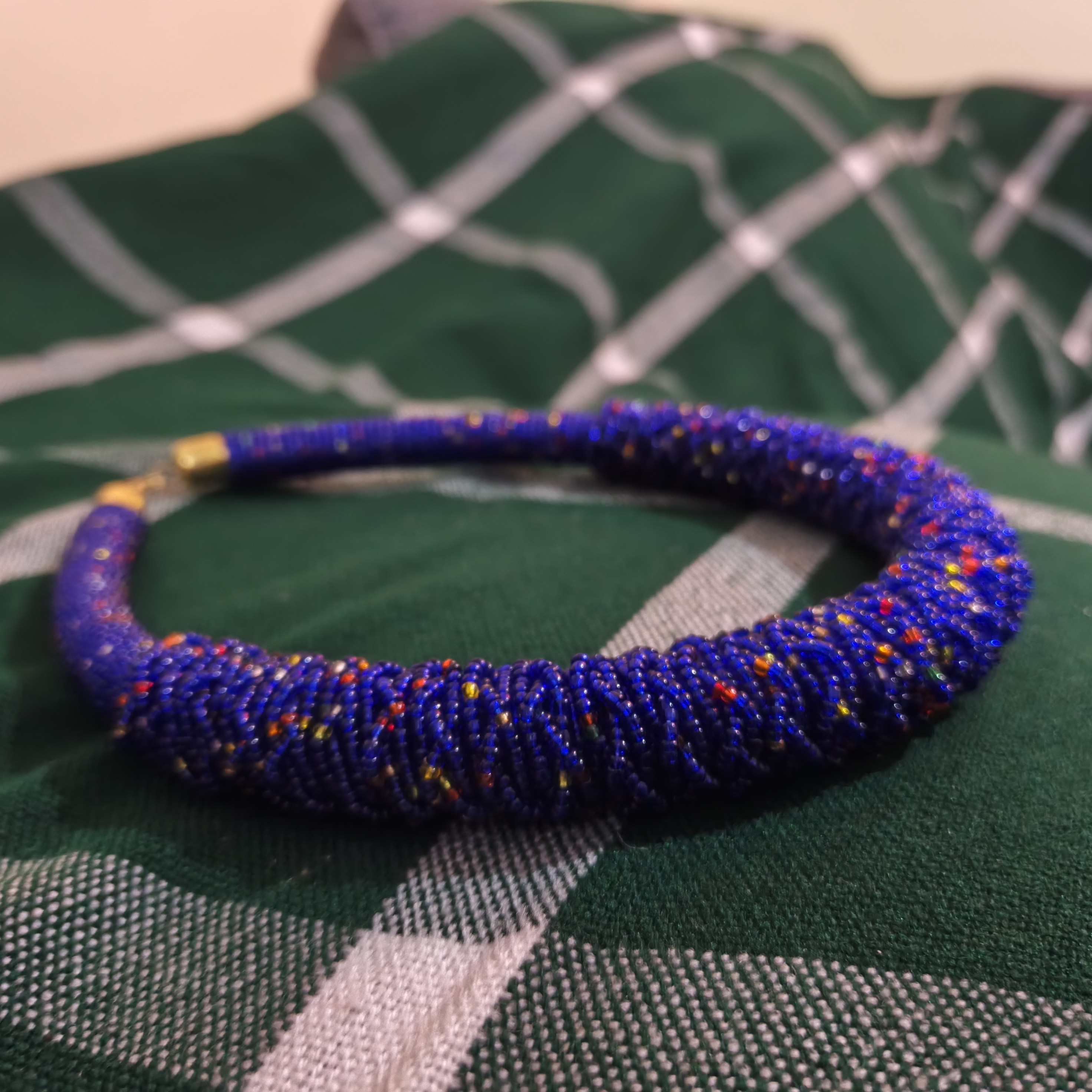 Royal Blue Beaded Rope Collar Necklace