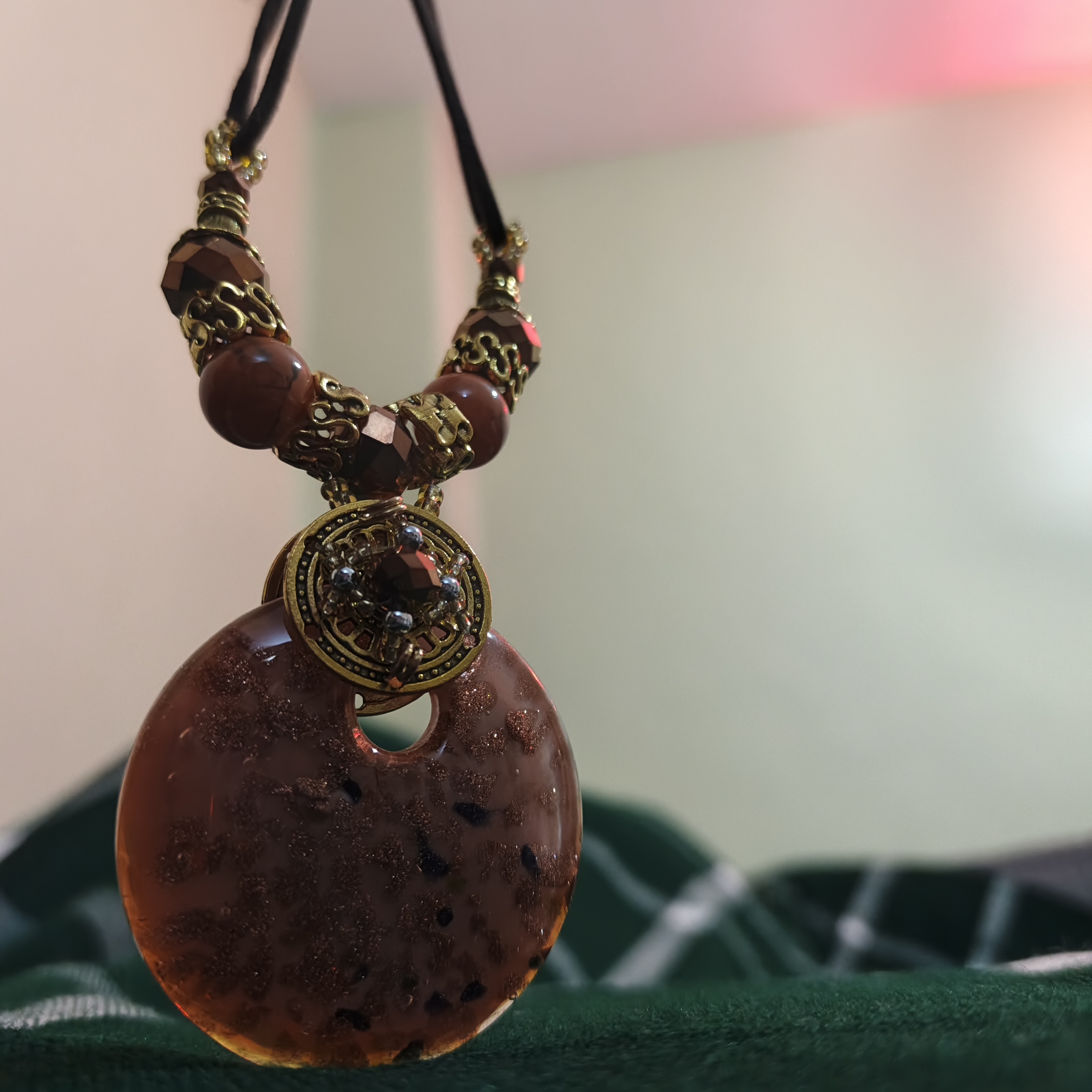 Amber Resin Donut Pendant Necklace