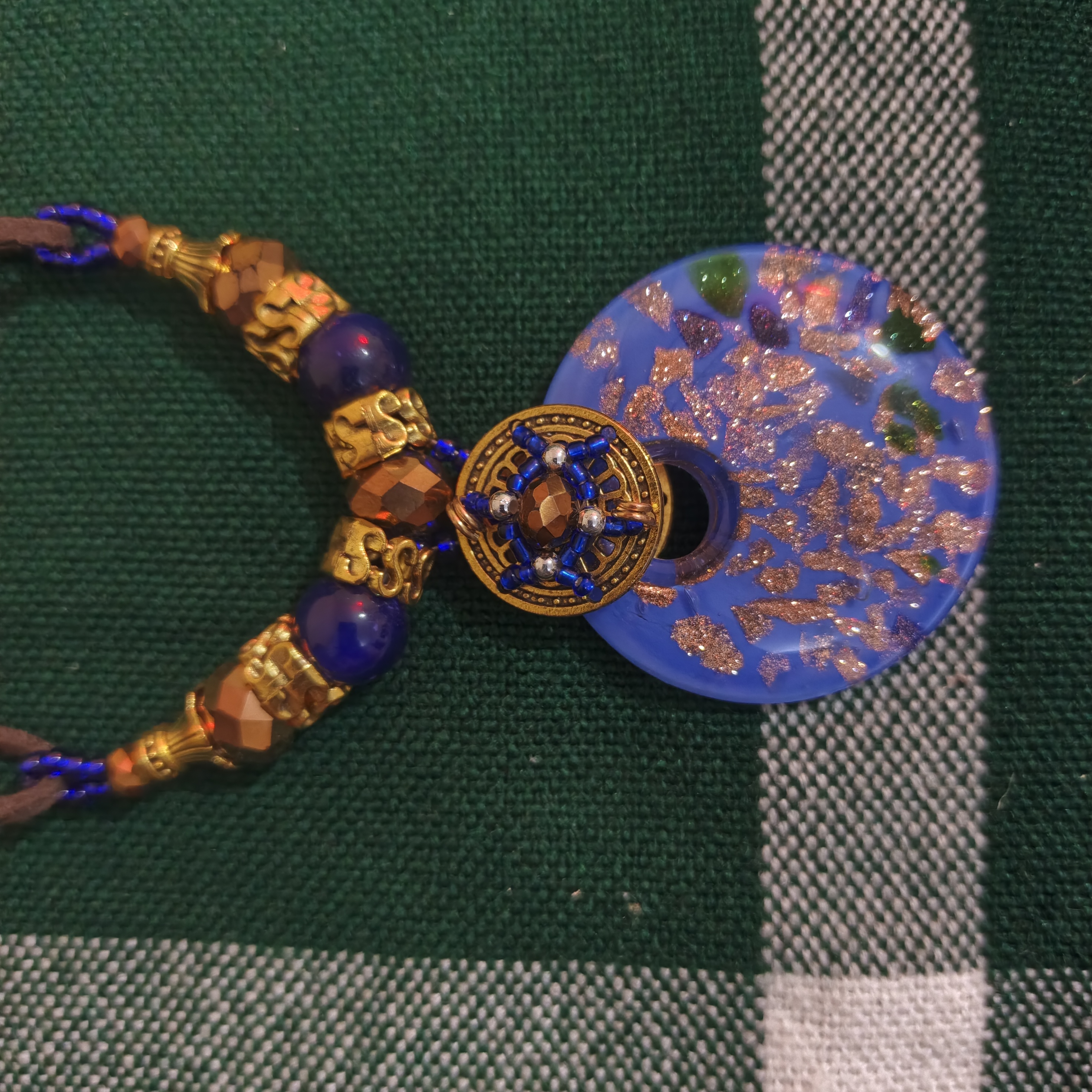 Blue Resin Donut Pendant Necklace